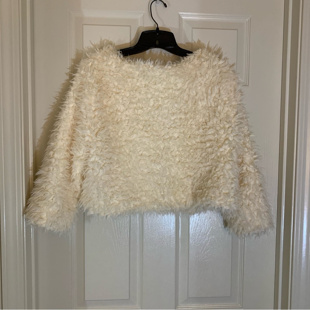 Women's Cream Faux Fur Jacket - Picture 2 of 7